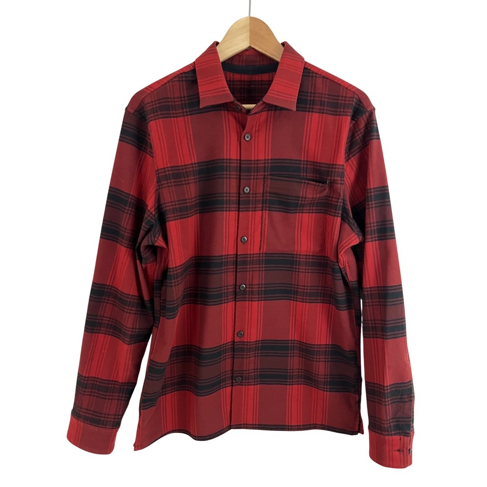 Lululemon Plaid Button Up Shirt Masons Peak Flannel Mens Medium Red Long Sleeve